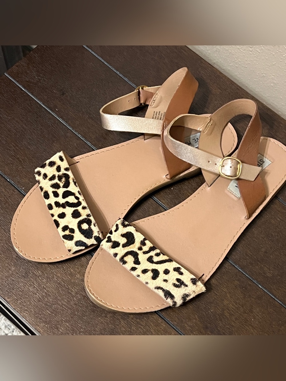 Steve Madden Women's Leopard Print Ankle Strap Sandals Donddi- Tan